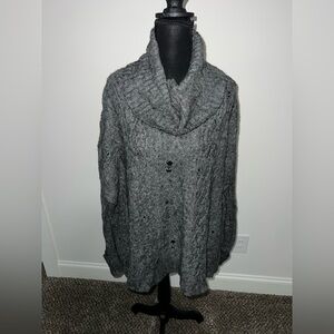 Free People Charcoal Knit Distressed Sweater Cowl Neck Size Large Wool Alpaca